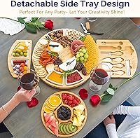 Vista 2 de Set de Regalo de Tablas de Charcutería Extra Grandes: Tabla de Queso de Bambú Redonda de 16 Pulgadas y Set de Cuchillos, Bandeja de Queso - Única