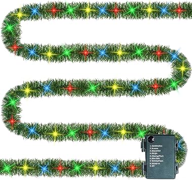 TW SHINE 30 FT Pre-Lit Christmas Garland Decorations, 100 LED Lighted Artificial Pine Garlands with 8 Modes, Green Garland for Indoor Outdoor Door Home Stairs Holiday Decor, Multi-Colored