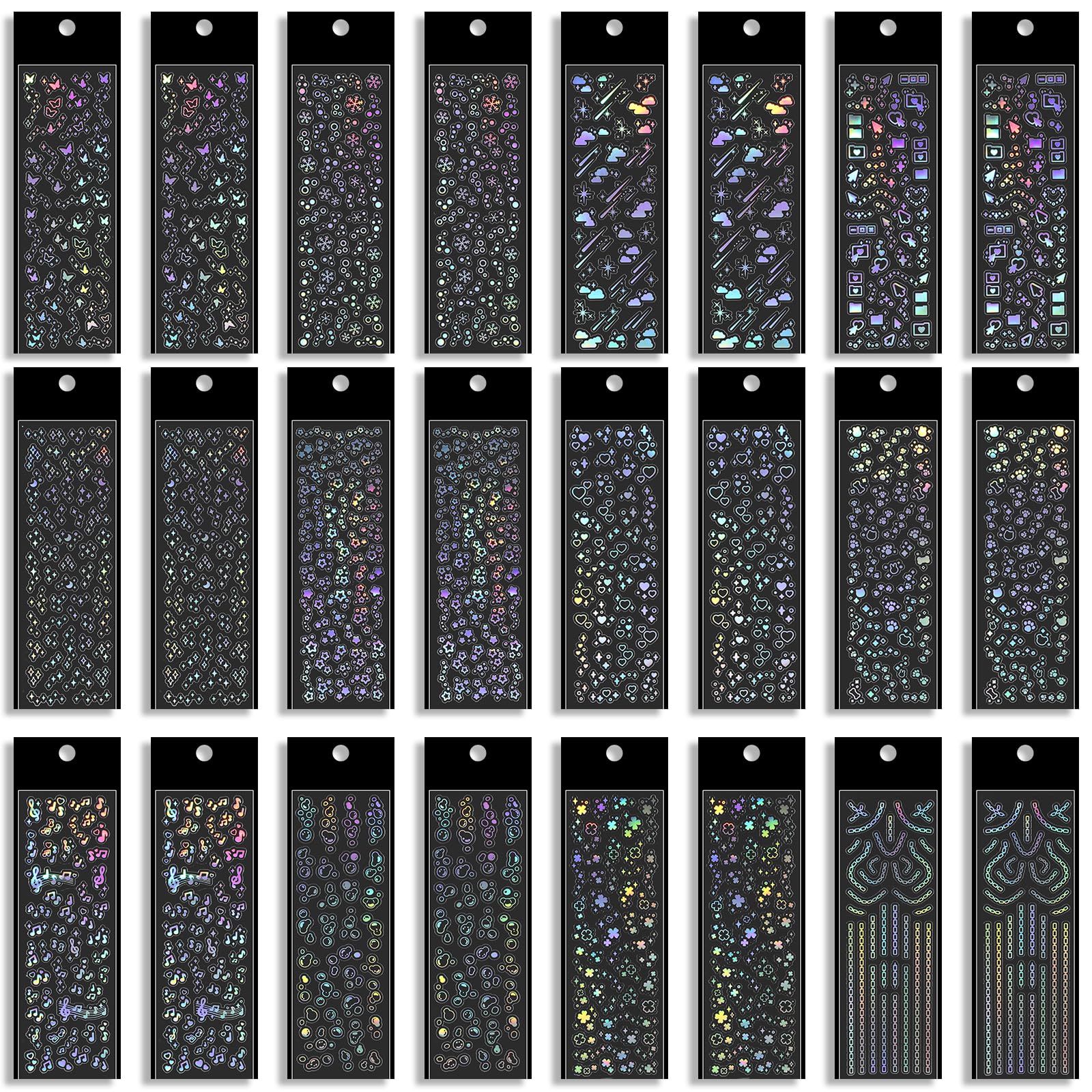 24Sheets Kpop Stickers Holographic, Self Adhesive Glitter Korean Deco Stickers, Clear Laser Kpop Photocard Sticker Bubbles Album Sticker, Cute Kpop