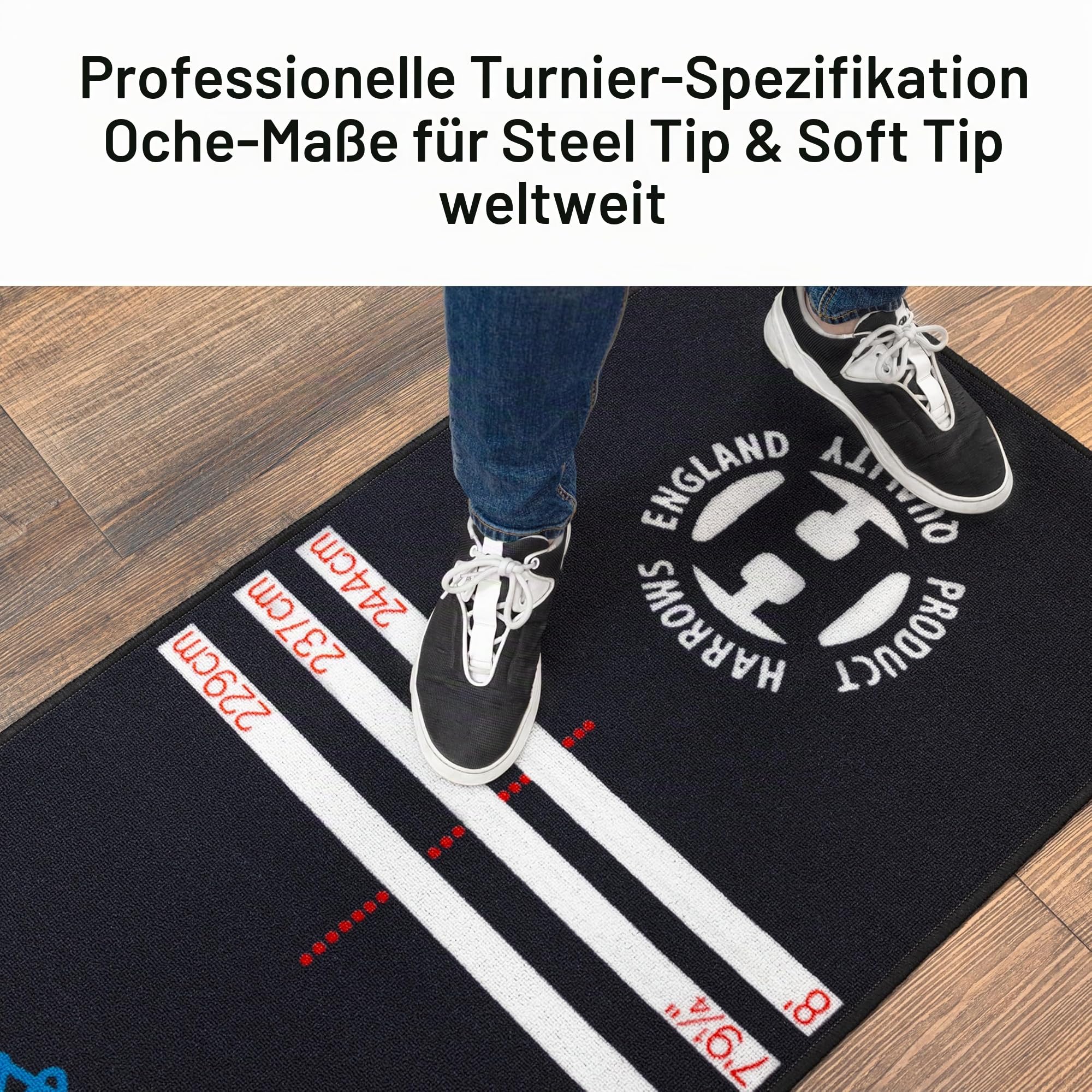 Harrows Dartmatte mit Darts Oche | Bodenmattenschutz | Rutschfeste Matte | Professionelle Dartmatte mit Gummiunterseite