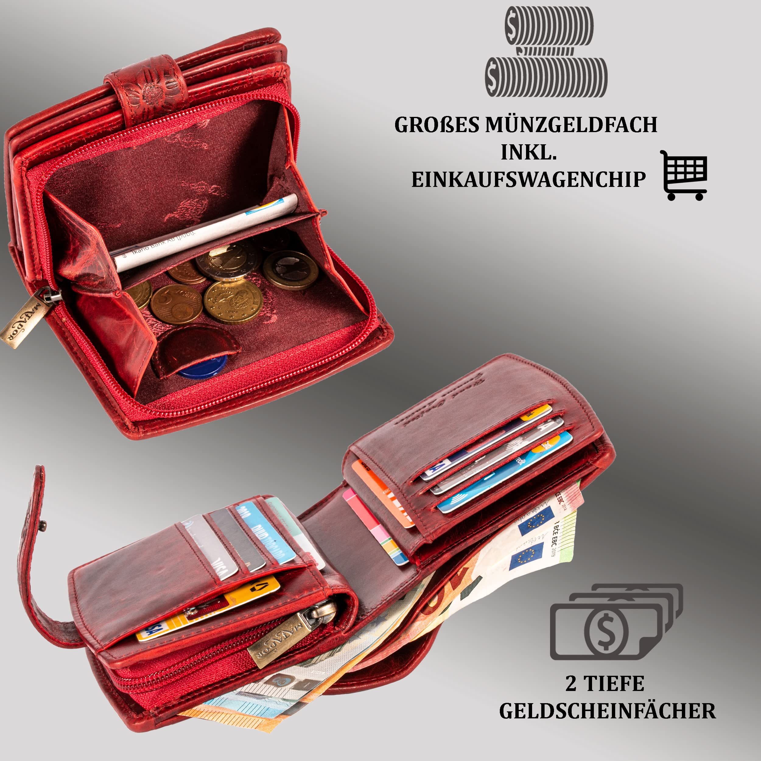 MATADOR Petit Porte Monnaie Cuir #Valence Mini avec Noble Boîte Cadeau, Portefeuille Femme de Luxe avec RFID, Petit Portefeuille avec de Nombreux Compartiments à Cartes