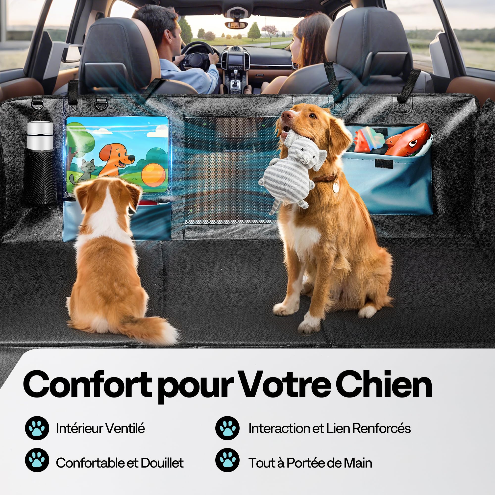 Couverture pour Chien Voiture Siège Arrière Rigide et Imperméable Anti-Rayures Protection Latérale et Fenêtre de Visualisation Convient SUV et Petits Camions