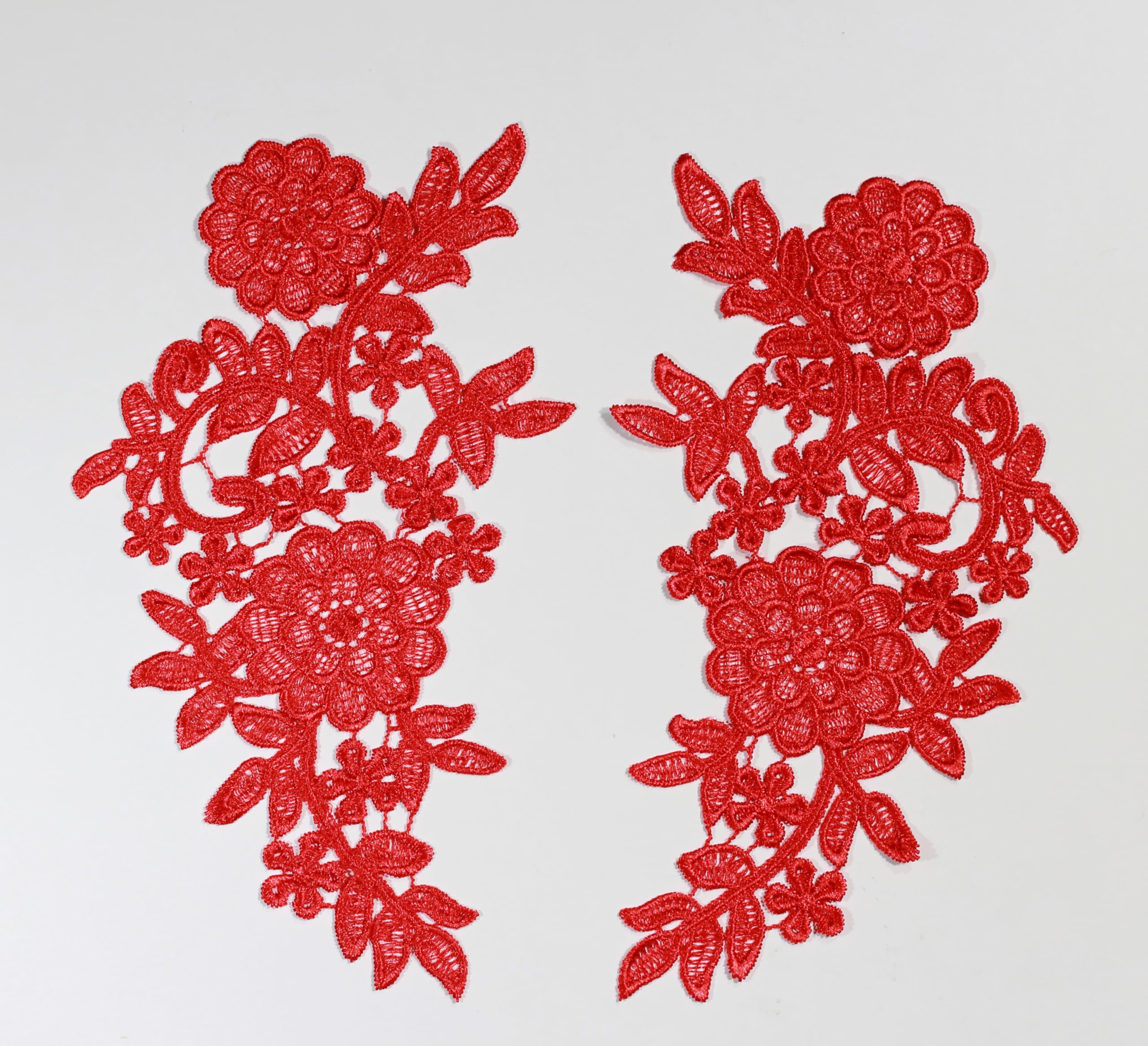 4 Pieces Floral lace Applique sew on Guipure lace Motif #5 (Red)