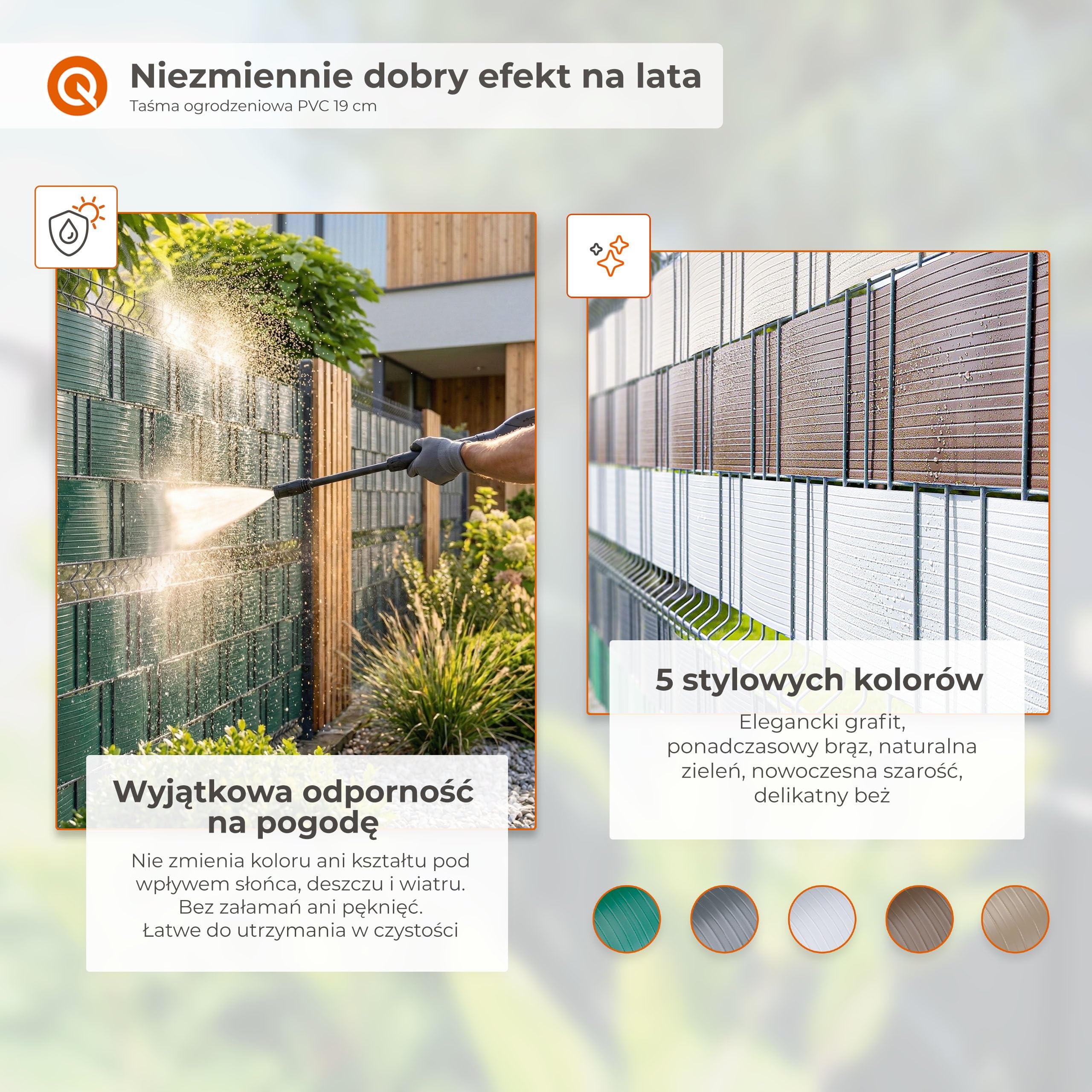 Quest taśma ogrodzeniowa PVC do paneli z podwójnym prętem – zielona, 19 cm