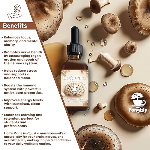 Miniatura 3 de Tintura de melena de león - Soporte orgánico para el cerebro y la concentración - Extracto de hongo líquido a base de alcohol ultra potente - 2 onzas