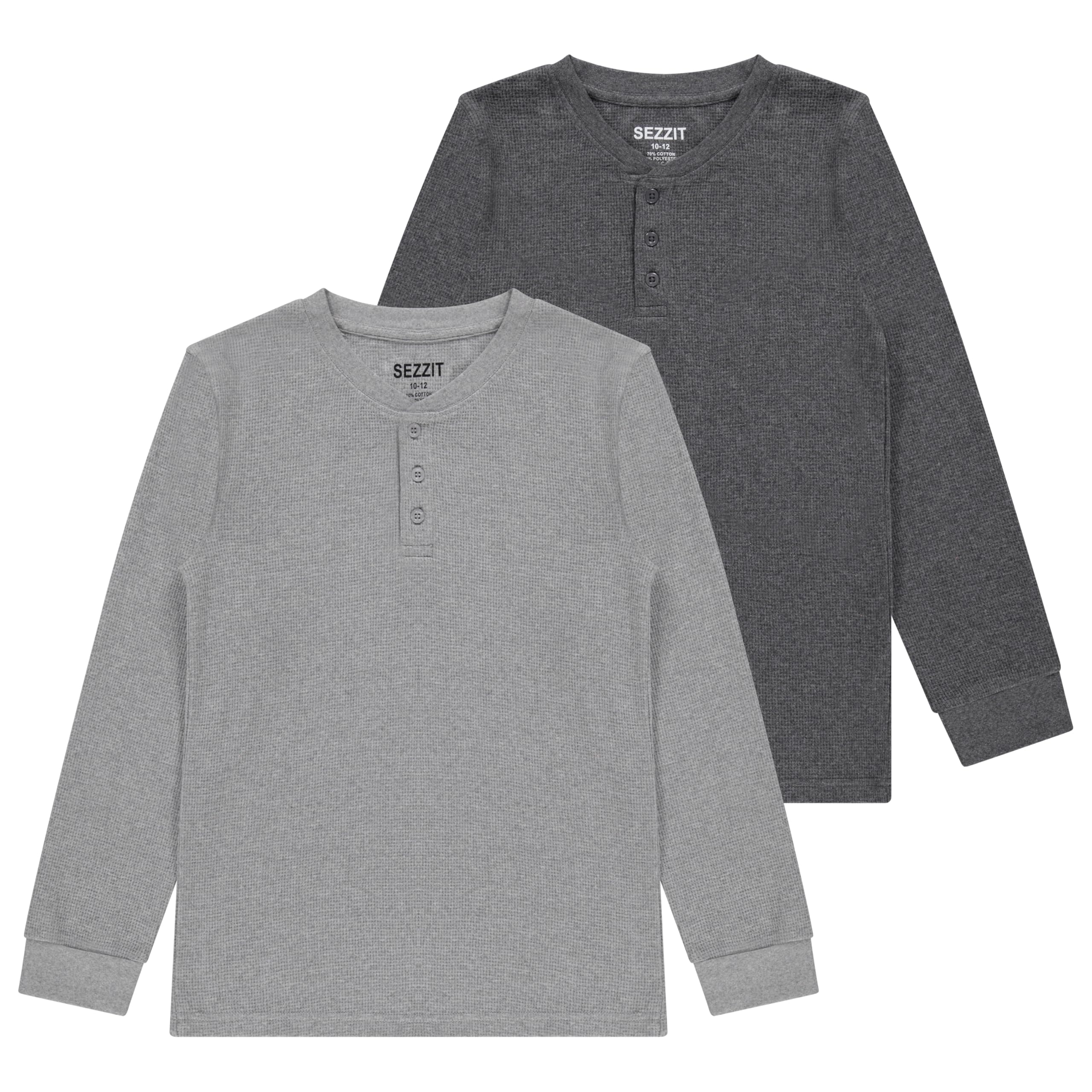 Sezzit Boys' 2-Pack Thermal Henley Tops - Cozy, Breathable Long Sleeve Shirts for School and Play, Sizes 4-18