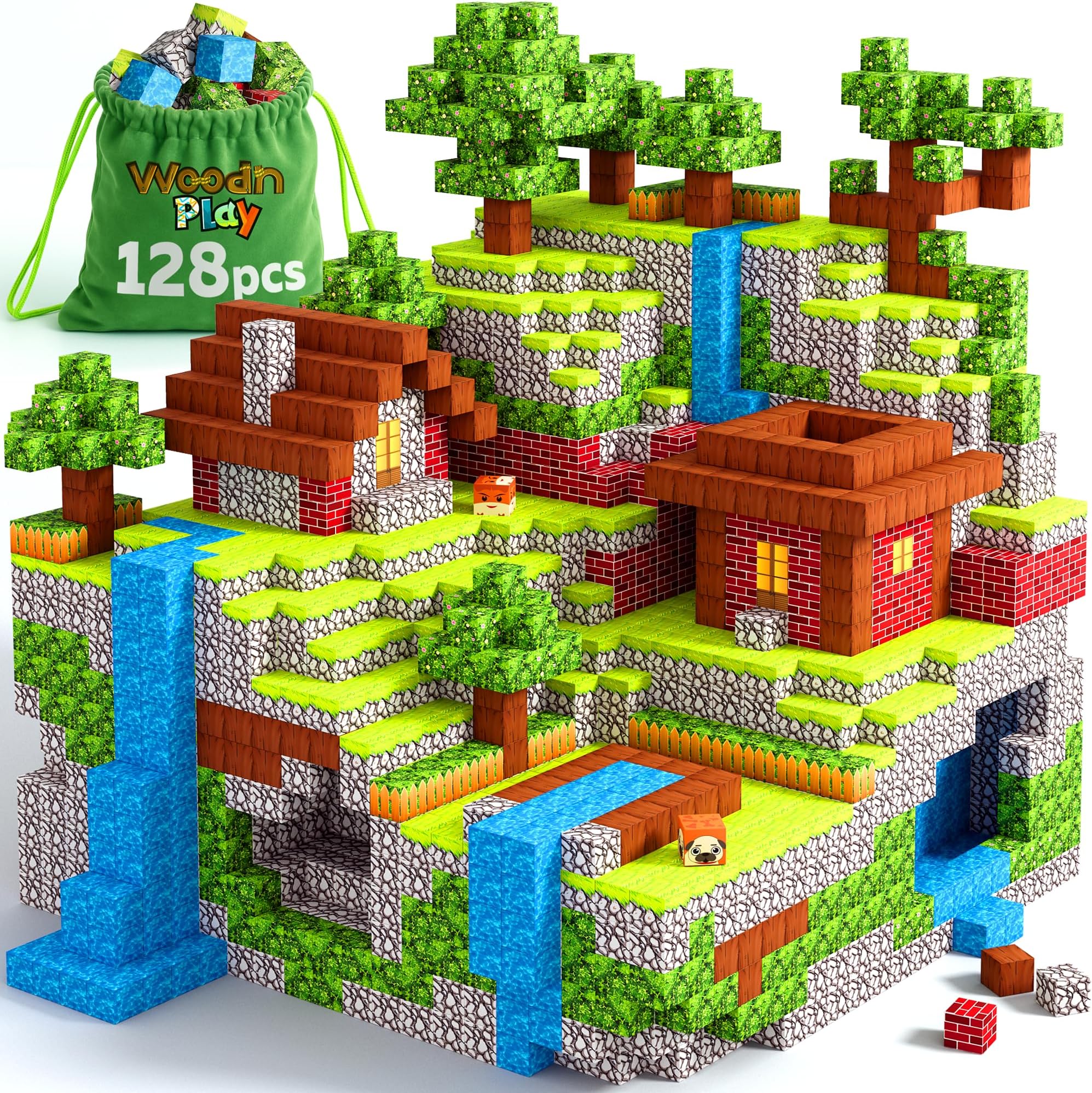 Magnetic Blocks Cubes 128PCS - STEM Cube Building Blocks & Magnet Tiles, Fidget, Montessori for Kids Ages 3-5 & 5-7 & 8-12, Magnetic Kit Cubes, Construction Magnet Toys Blocks Birthday Gifts