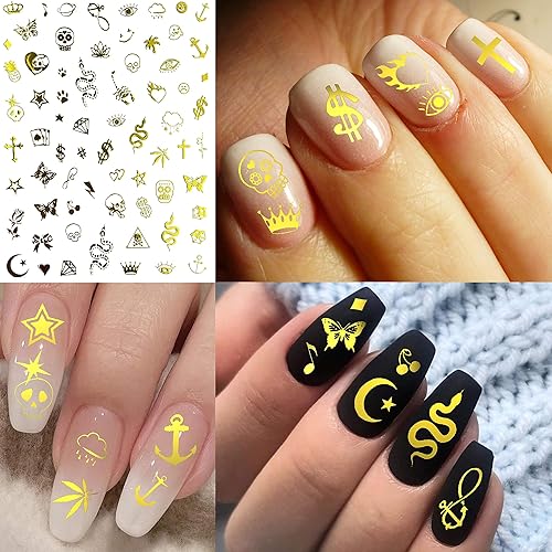 Miniatura 2 de COKTAK 6 hojas de calcomanías de arte de uñas doradas destellantes para mujer, calcomanías adhesivas 3D autoadhesivas 3D con purpurina y estrella de