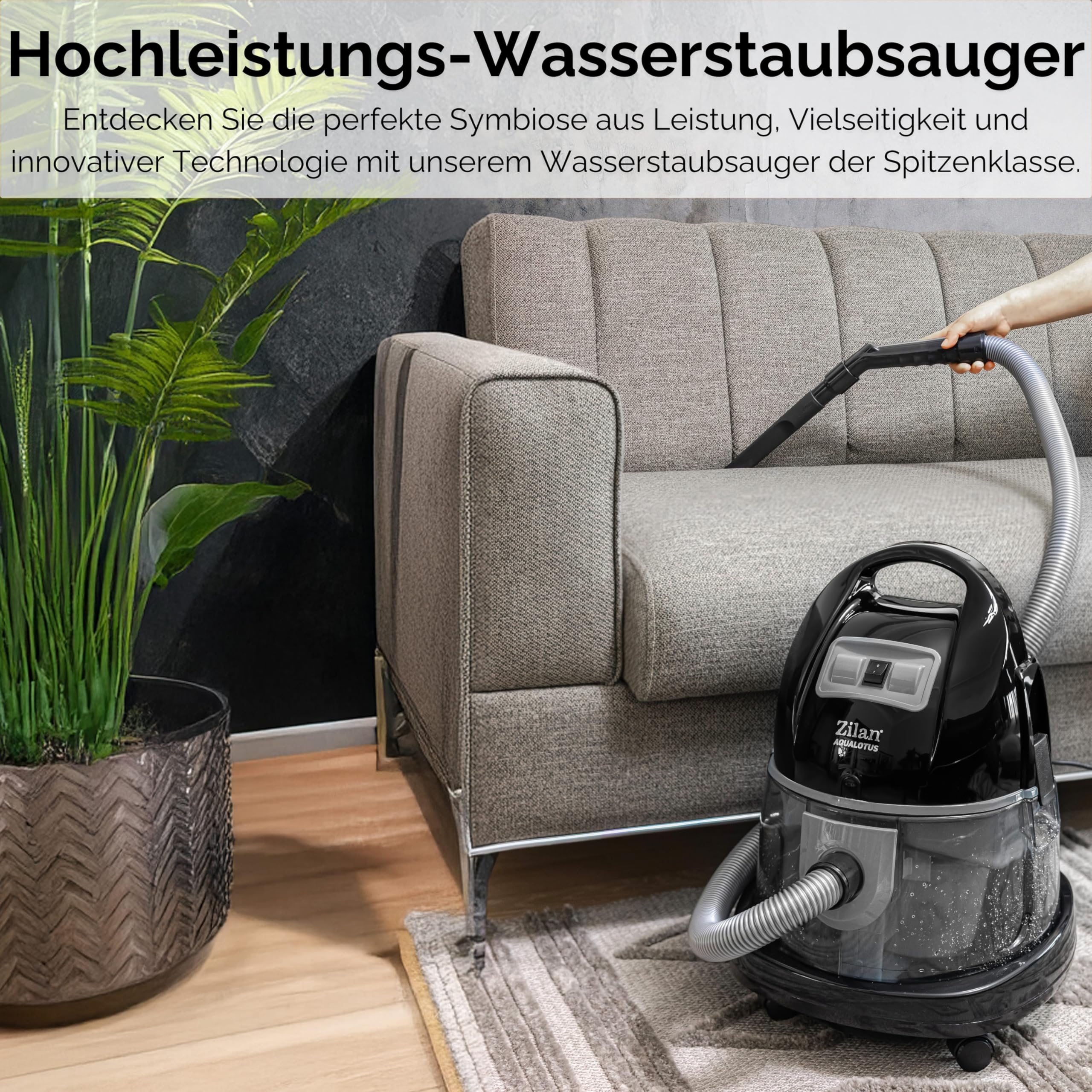 Zilan Aspirateur avec filtre à eau sans sac H20 - Puissance d'aspiration 2000 W - Aspirateur sans sac - Tuyau à 360° - Convient pour les personnes allergiques - Convient pour tous les sols et tapis