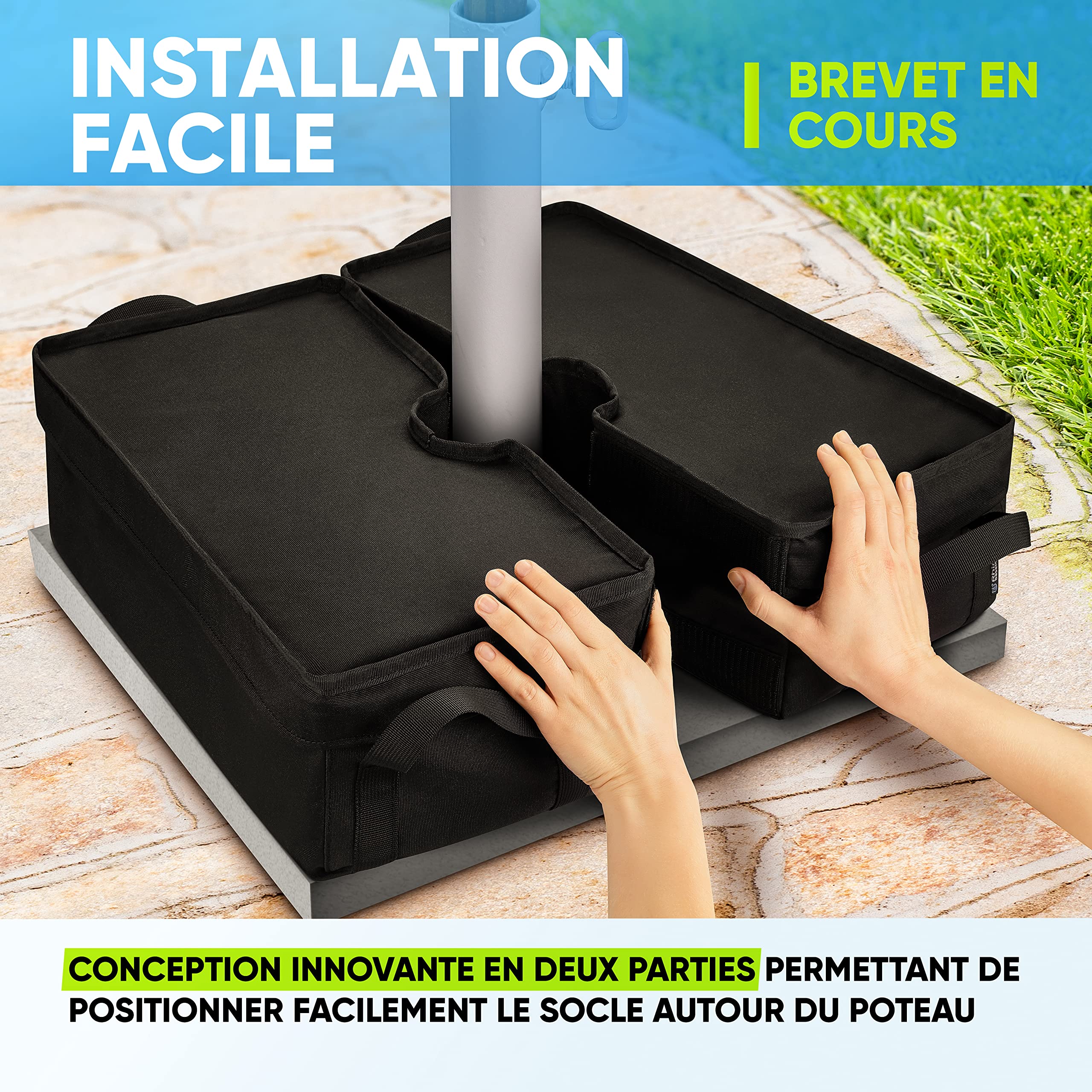 Rhino Poids de la base de parasol 45,7 cm ~ Poids de la base du parapluie s'adapte à tout décalage, porte-à-faux et tout support de parasol de terrasse d'extérieur ~ Facile à installer (amovible –