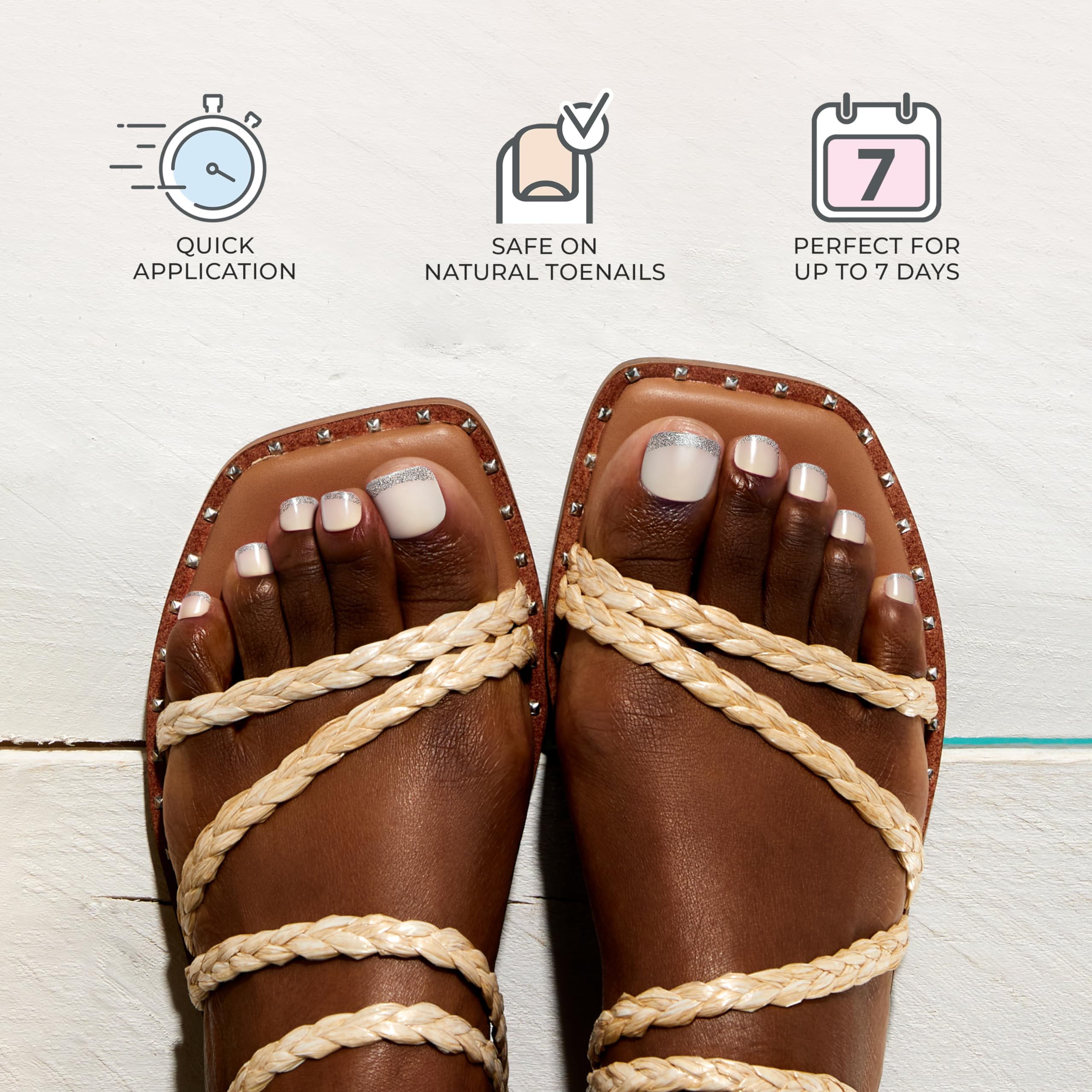 KISS imPRESS No Glue Pedi Press-On Nails, Design, 'Waterfalls', Light Beige, Short Size, Squoval Shape, Includes 24 Nails, Prep Pad, Instructions Sheet, 1 Manicure Stick, 1 Mini File