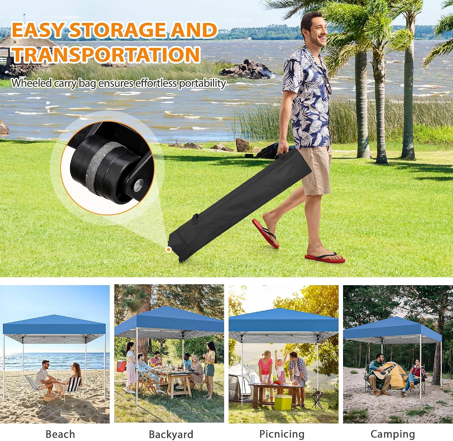Nova Microdermabrasion 10 X 10ft Pop Up Canopy Tent Easy Set up Outdoor Instant Straight Legs Portable Gazebo Shelter with Wheeled Bag for Camp Beach Patio and Garden (Blue)