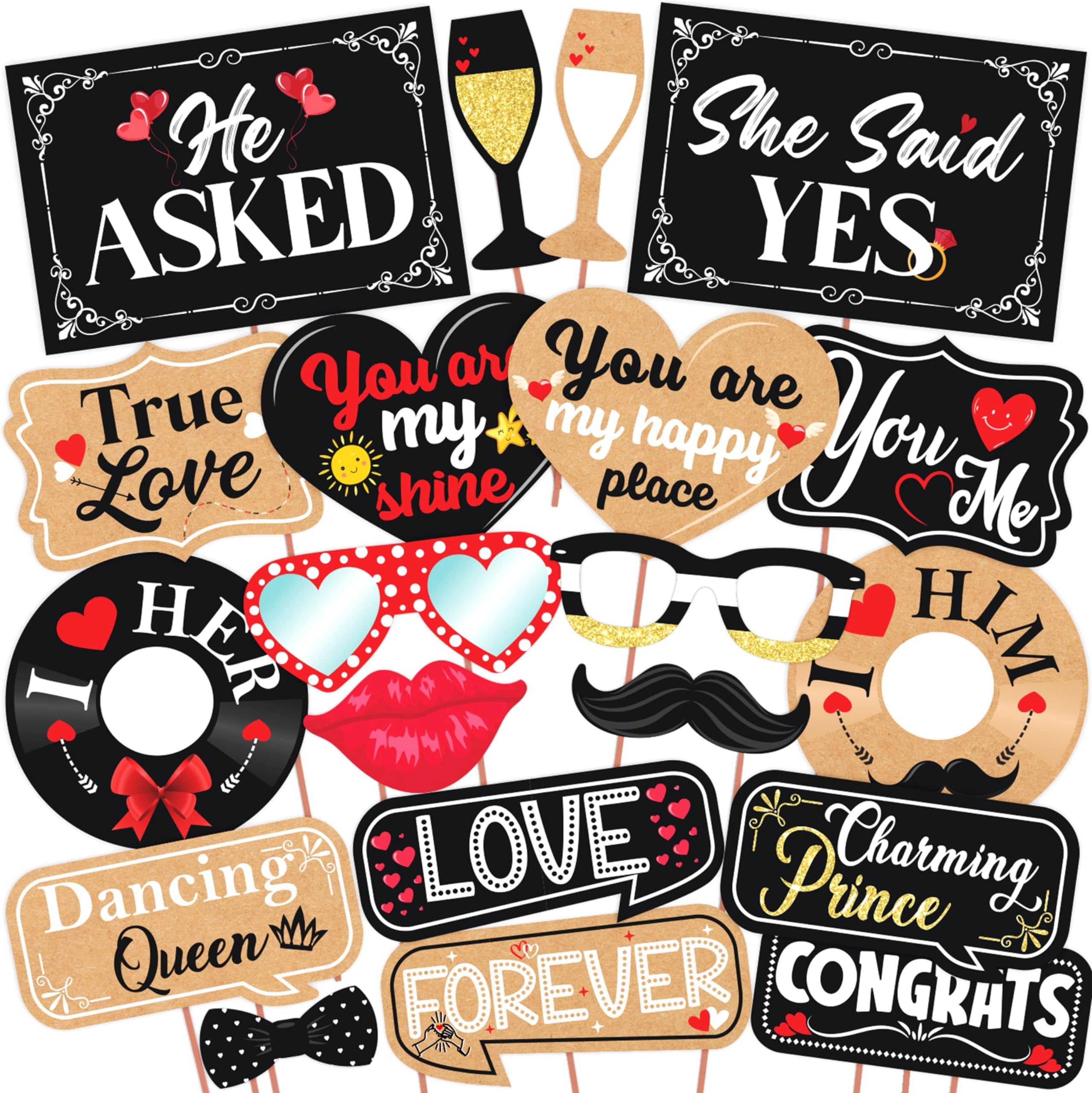 WOBBOX Pre Wedding Props for Photoshoot for Couple, Wedding Photo Booth Party Props, Brown & Black Colour, Medium (WOBOX1856)