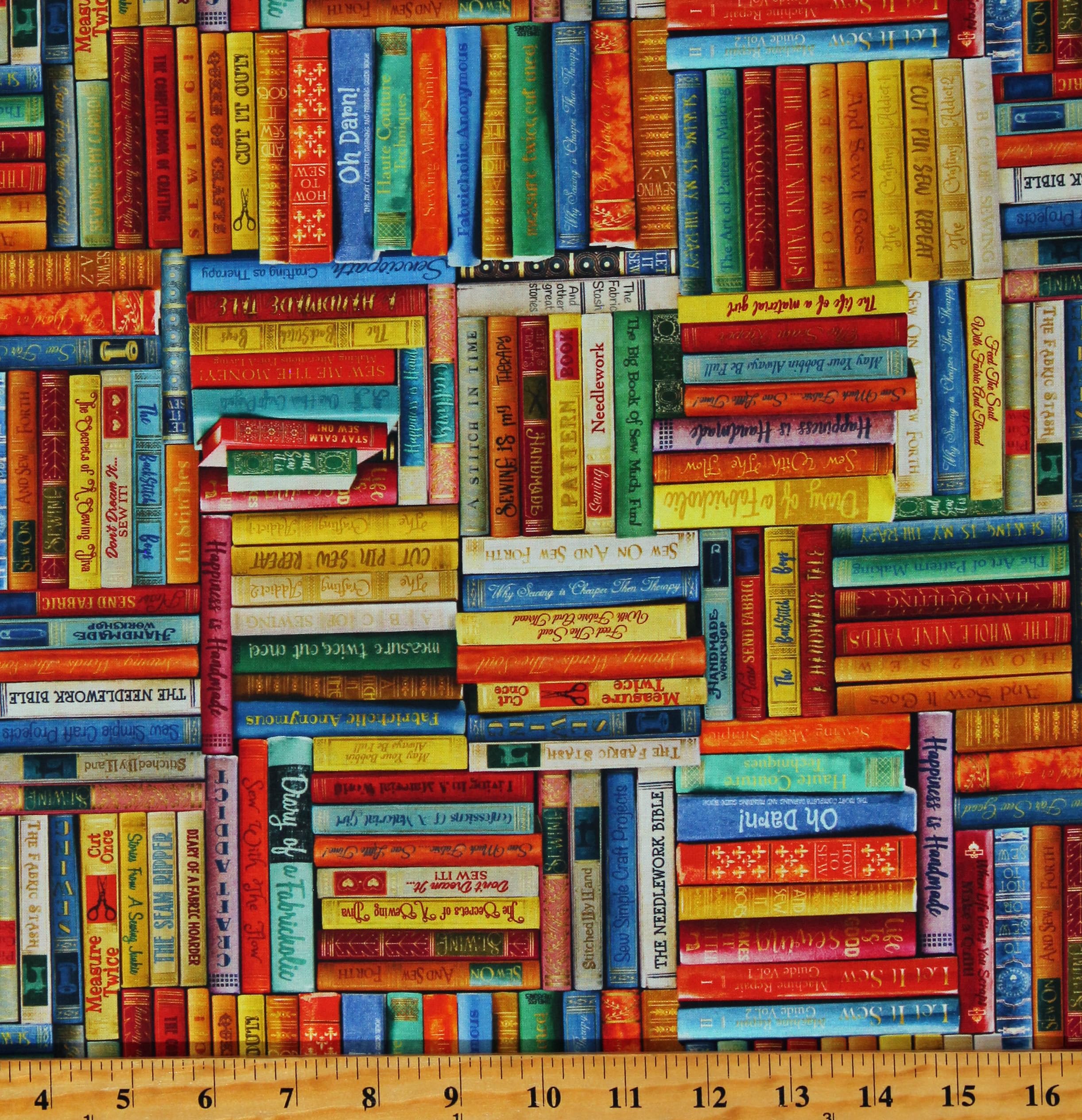 Timeless Treasures Sew Strong Sewing Library Books Multi, Fabric by The Yard