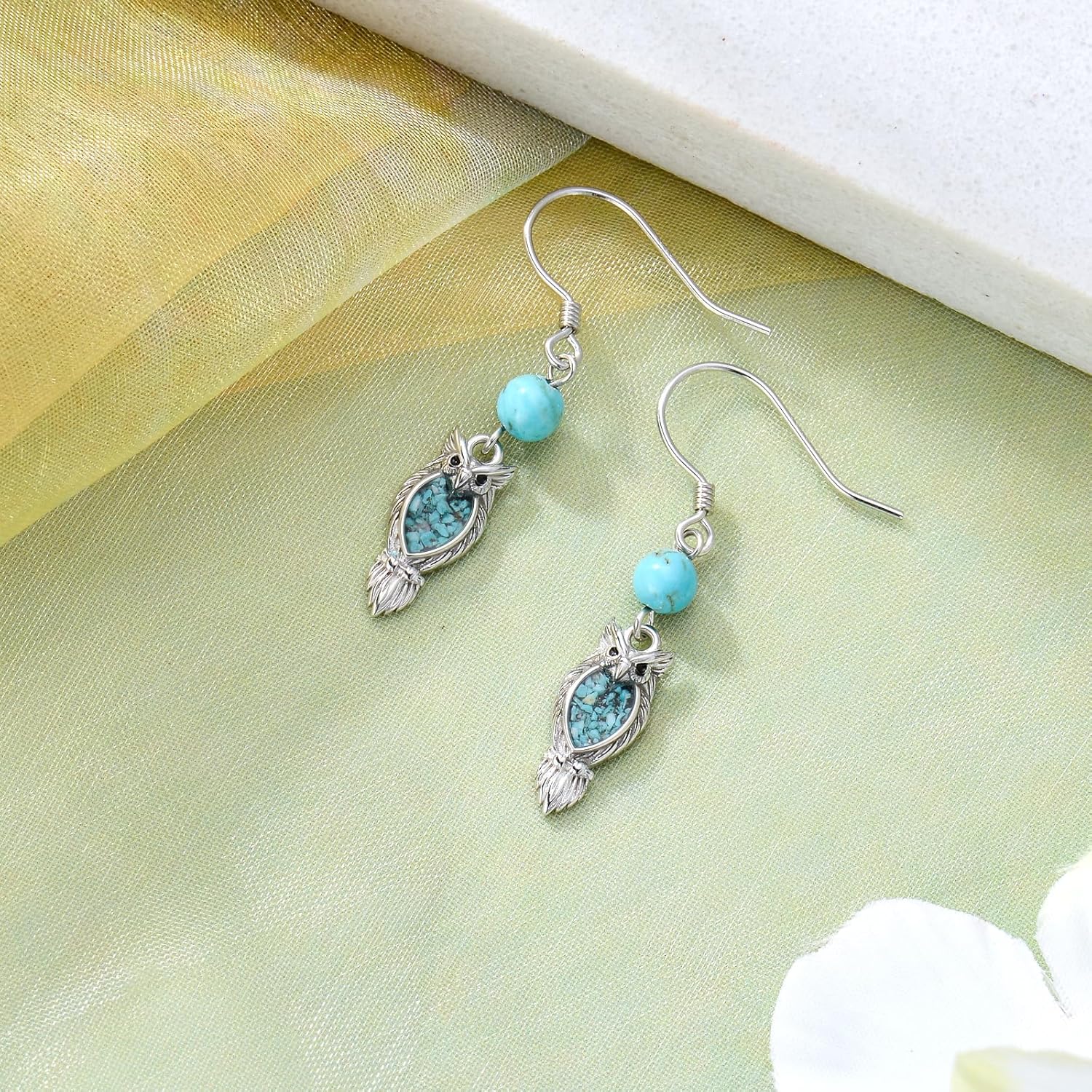 PROESS Turquoise Earrings 925 Sterling Silver Owl/Dragonfly/Butterfly/Hummingbird Earrings Butterfly Jewelry Gifts for Women Christmas Mothers Day - Image 4