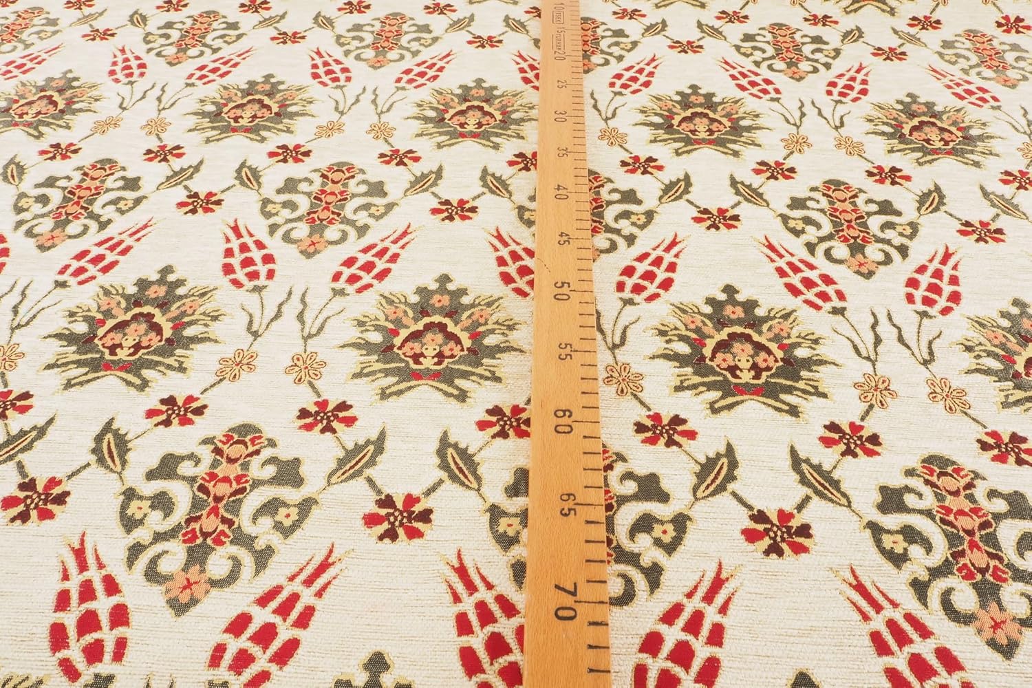 Upholstery Fabric, Turkish Fabric By the Meter, By the Yard, Beige Tulip Pattern Chenille Upholstery Fabric - 1 Yard