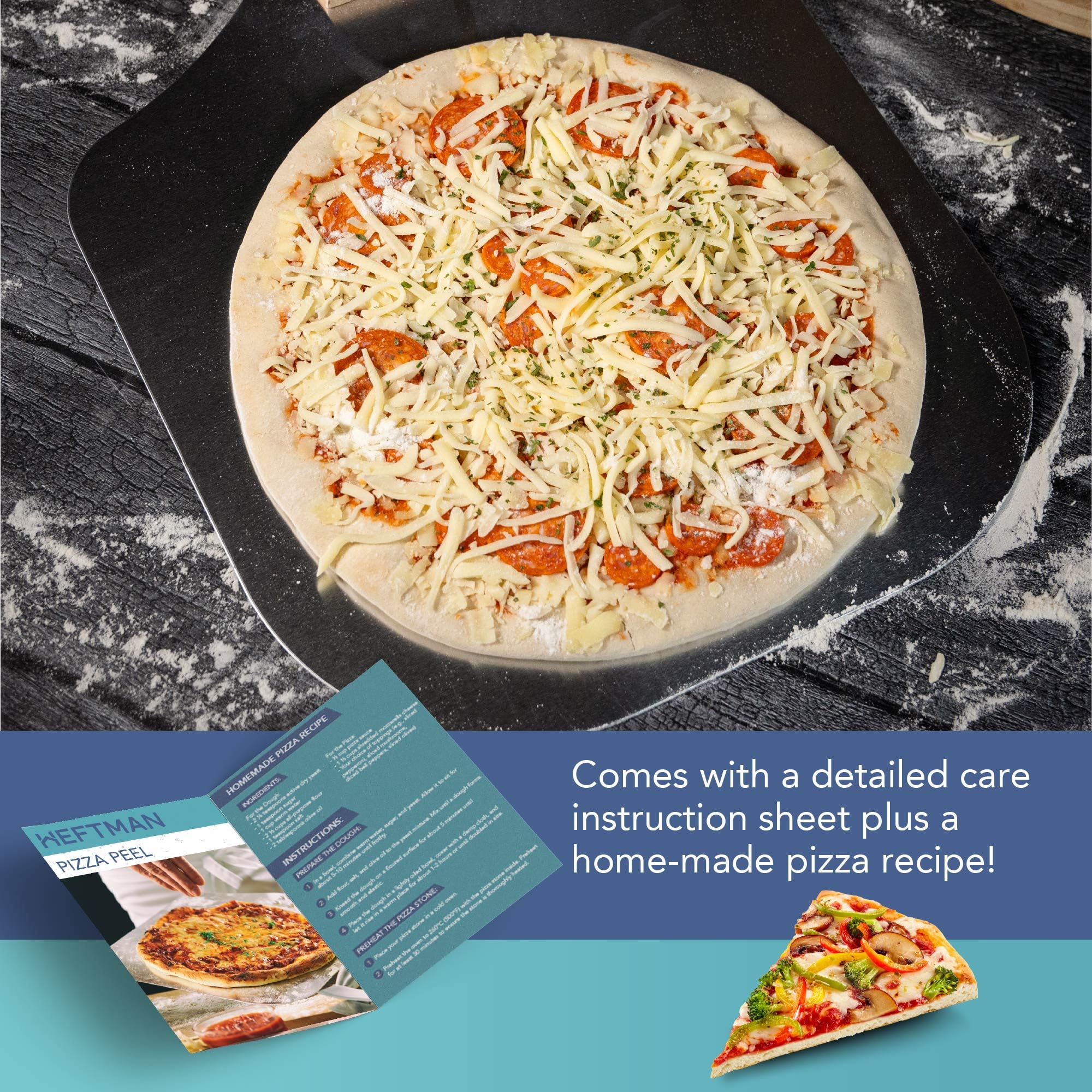 HEFTMAN Łopatka do pizzy 30 cm, aluminiowa łopatka do pizzy ze składanym drewnianym uchwytem dla łatwego przechowywania - do piekarnika, grilla, pieczenia chleba