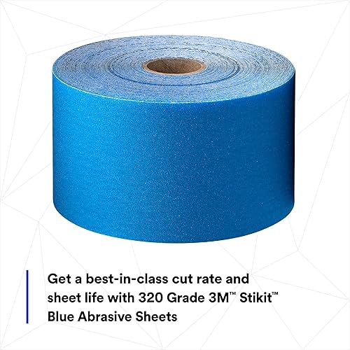 Miniatura 5 de 3M Stikit - Rollo de hoja abrasiva azul, 36225, sin agujero, 2-34 pulgadas x 45 yardas, grado 320+, papel de lija automotriz para eliminación de