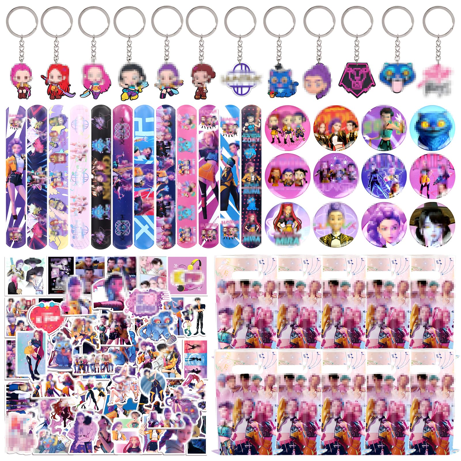 NTGFU Kids Party Bag Fillers K- Pop Themed Party Bags Favours with Party Goodie Bags Keychains Badges Slap Bands Stickers, Birthday Gift Bags Fillers for Boys Girls Children Birthday Party Supplies