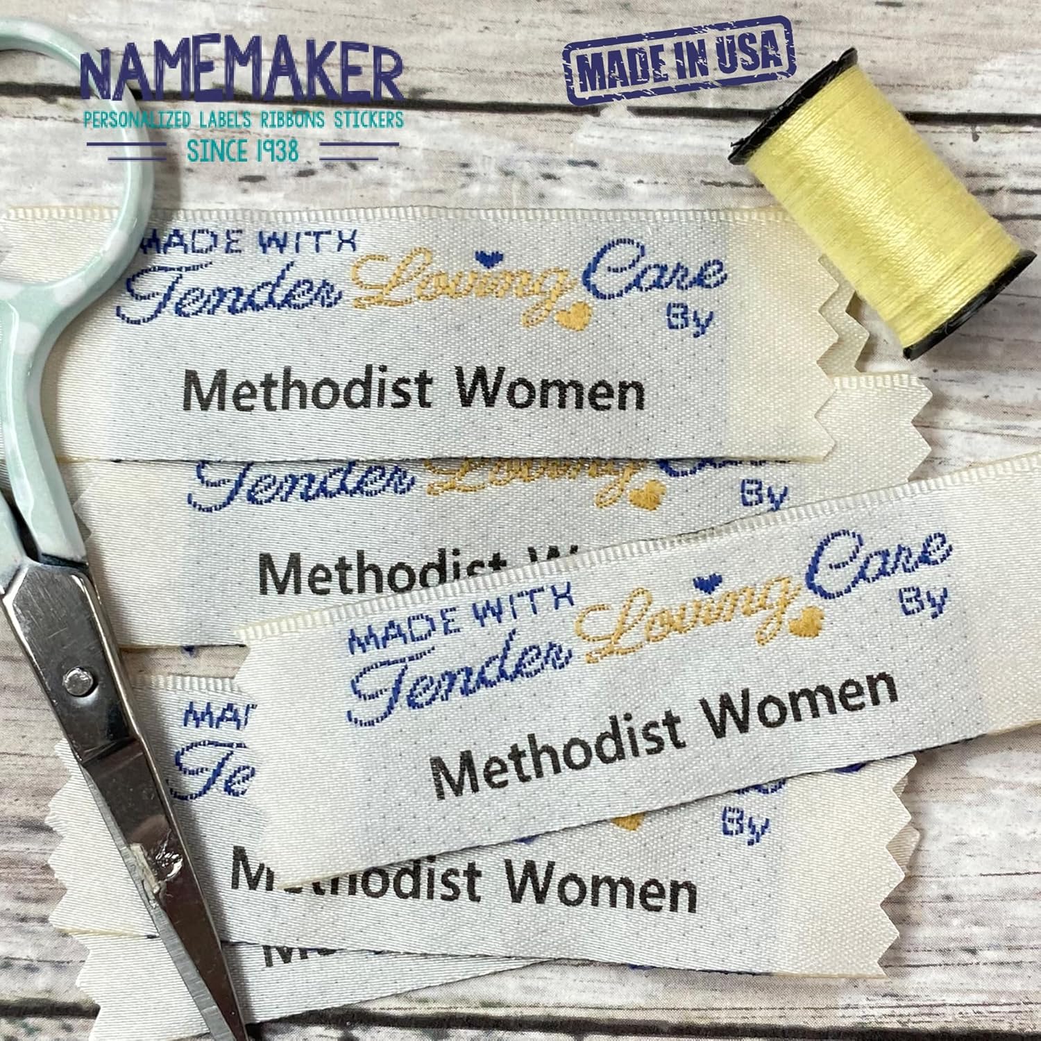 Name Maker Personalized Woven Fabric Labels for Sewing, Knitting, Quilting, Crochet and Crafts. Made with Tender Loving Care Woven Labels.