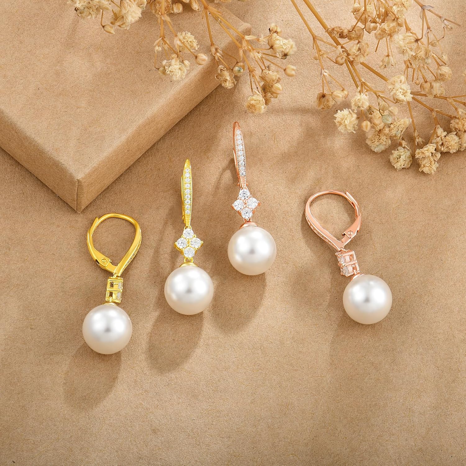 Women Pearl Earrings 925 Sterling Silver Leverback Dangle Drop Earrings 5A Cubic Zirconia Dainty Pearl Jewelry Valentine's Day Anniversary Mother's Day Birthday Gifts for Her - Image 4