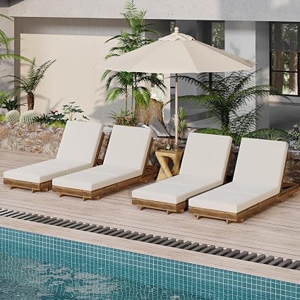 Amazon.com : Merax 4-Piece Acacia Wood Chaise Lounge Set w/ 6-Position ...