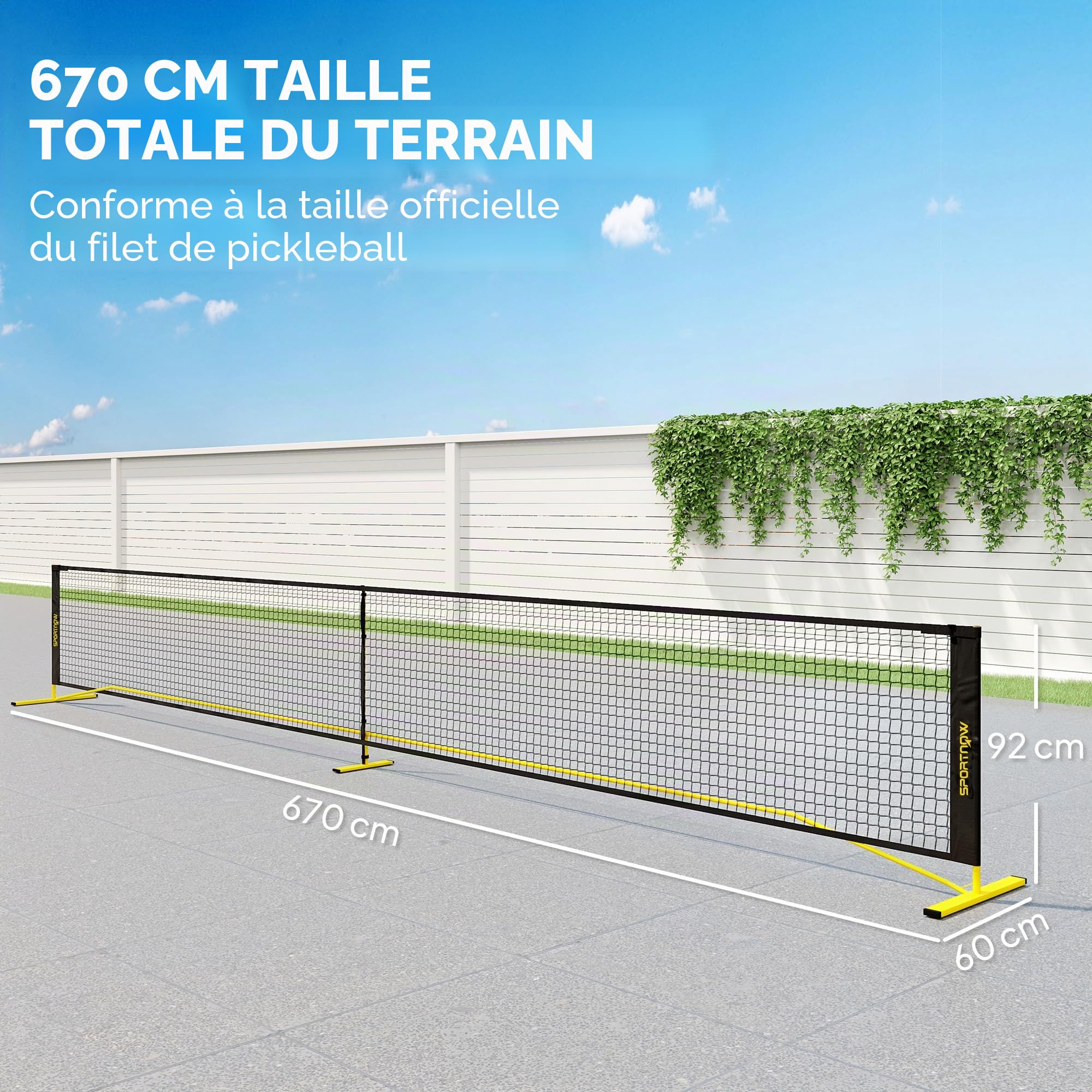 Soozier Filet de pickleball portable réglementaire taille 22 ft jaune | Système de filet de pickleball, sac de transport, cadre en acier, pour intérieur/extérieur/allée