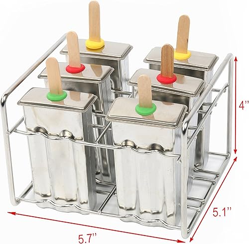 Miniatura 3 de Juego de 6 moldes y estantes de acero inoxidable para paletas  Máquina casera de golosinas de hielo con 50 palos de madera y 6 sellos de silicona y