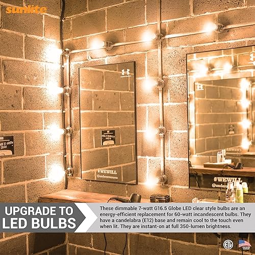 Miniatura 4 de Sunlite Bombilla LED G16.5, 7 vatios (equivalente a 60 W), 500 lúmenes, regulable, base de candelabro tipo G en forma de globo E12, bombillas