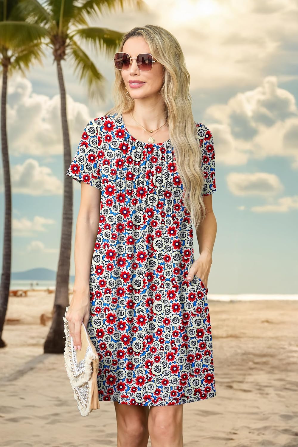 HiMONE Womens Summer Dresses T-Shirt Pleated Dressy Casual Scooped Neck Beach Vacation Dresses XS-2XL - Image 2