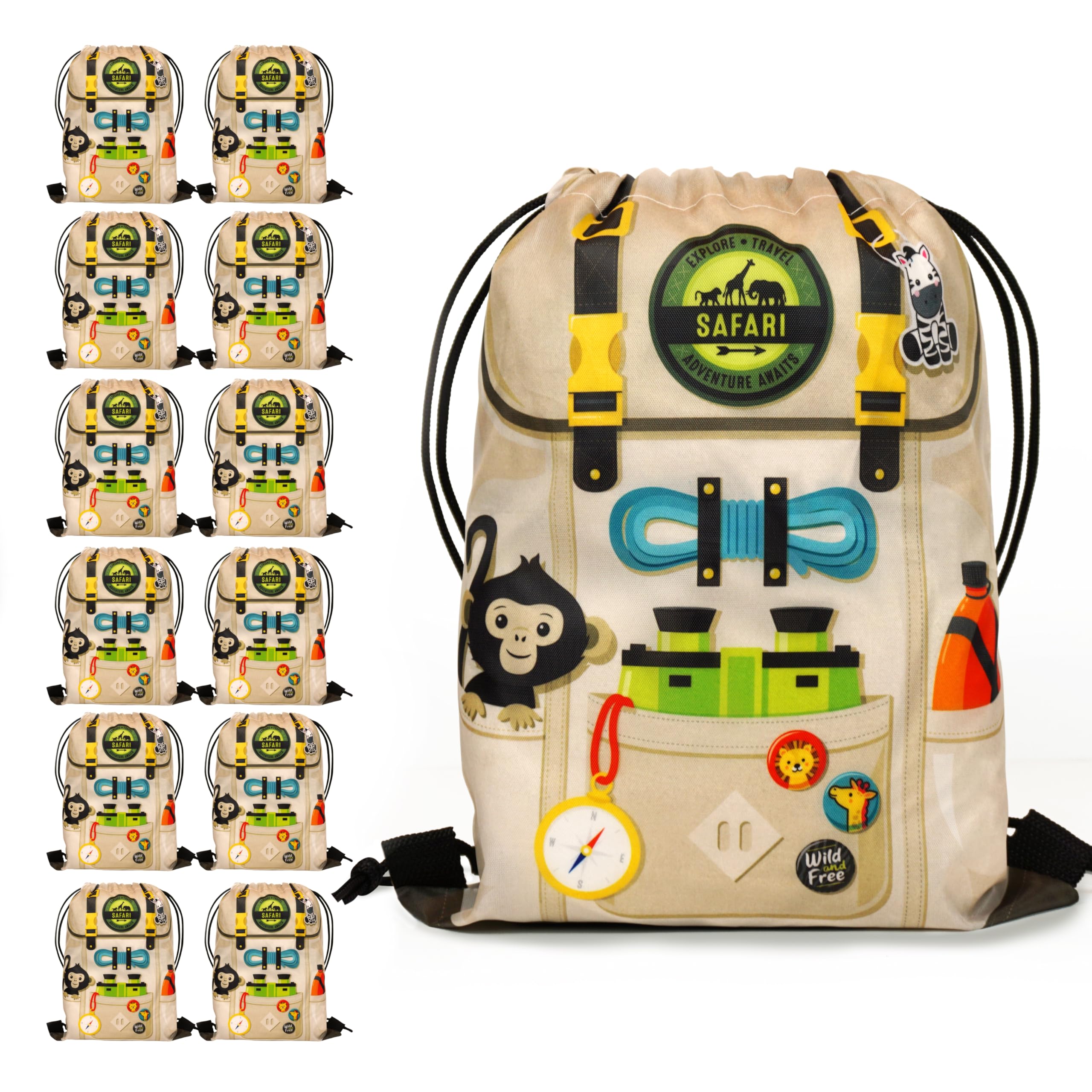 12 pk Safari Goodie Bags - Zoo Party Favors or Safari Treat Bags Ideal for Candy, Gifts, and Loot - Wild One Birthday Decorations for boys and Jungle Party Decor
