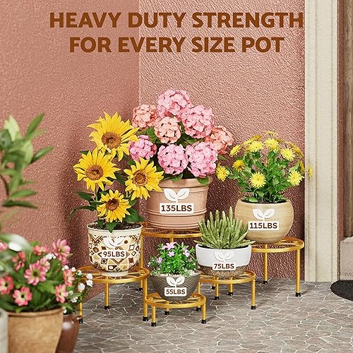 Miniatura 3 de Paquete de 5 soportes pequeños para plantas en maceta, soporte de metal para plantas de interior y exterior, soportes resistentes para macetas de