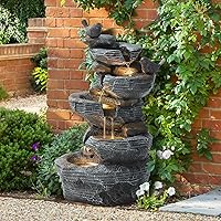 TITIMO 5-Tier Cascading Rock Water Fountain with Warm LED Lights - Outdoor Garden Waterfall for Patio, Backyard, Porch Decor