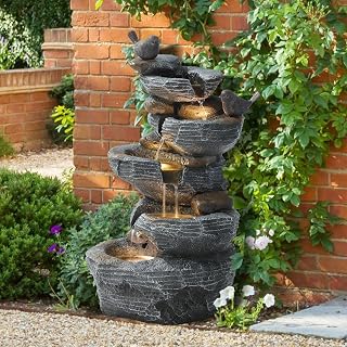 TITIMO 5-Tier Rock Water Fountain with Warm LED Lights - Outdoor Garden Patio Waterfall for Soothing Ambiance