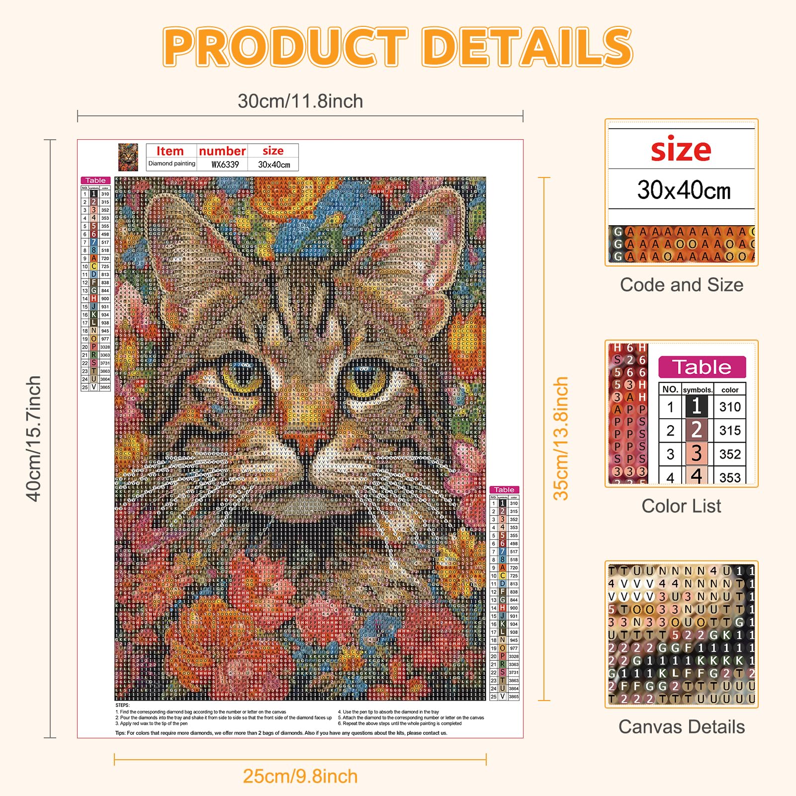 MAXBYE 5D Flower Cat Diamond Painting Kits for Adults DIY Animal Diamond Art Full Drill Crystal Rhinestone Painting Pictures Embroidery Craft Kits for Home Wall Decor 12x16inch - Image 3