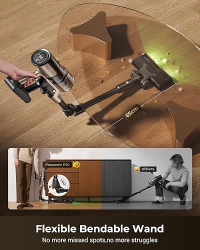 Proscenic P20 Aspiradora sin Cable 70kPa/680W/70Mins, Autoportante con Barra Plegable, Aspiradora con Cepillo Anti-Enredo para Pelo de Mascotas/Suelos/Alfombras, Marrón Y Negro - 4