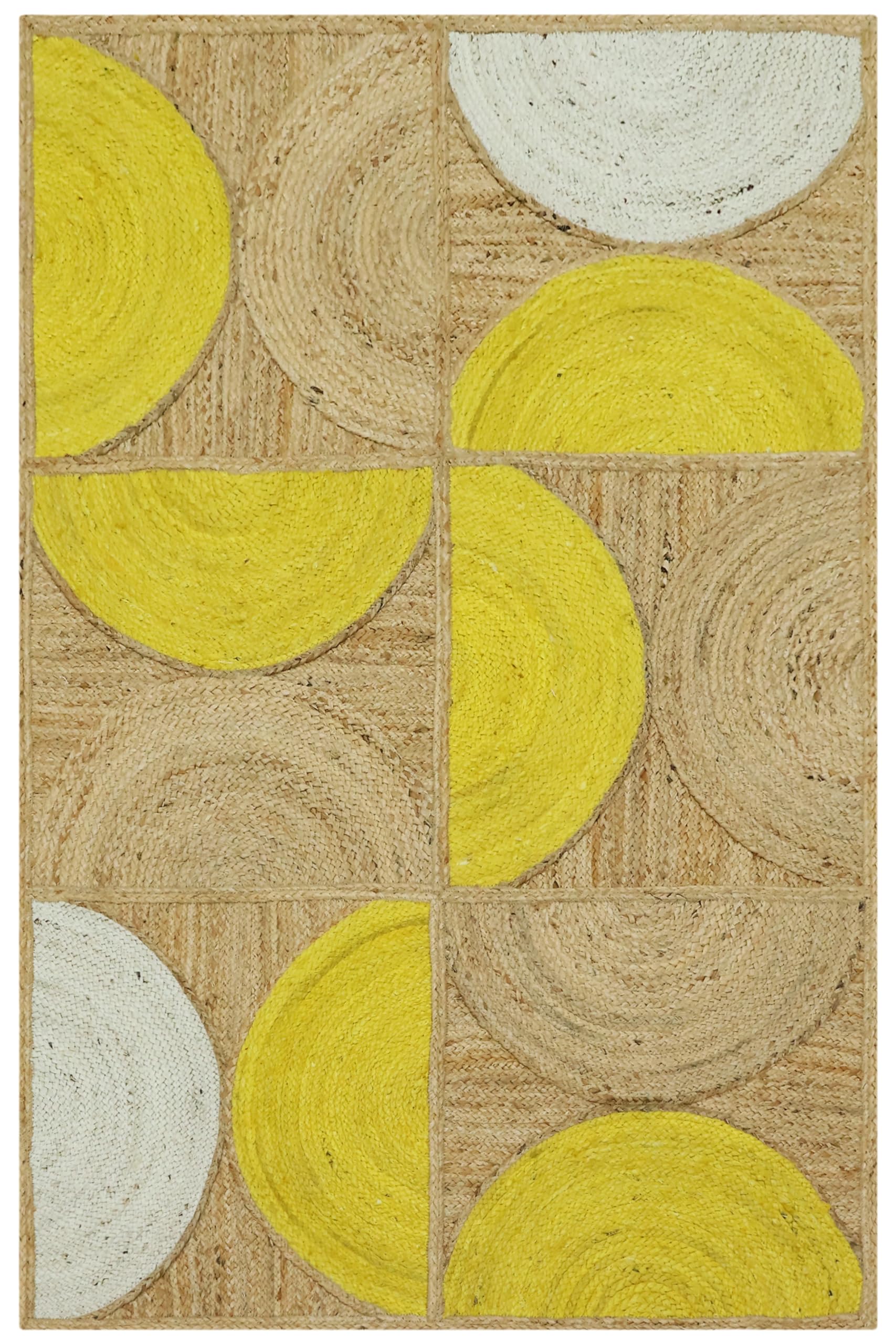 Tapis en jute jaune et beige carré pour réchauffer une chambre