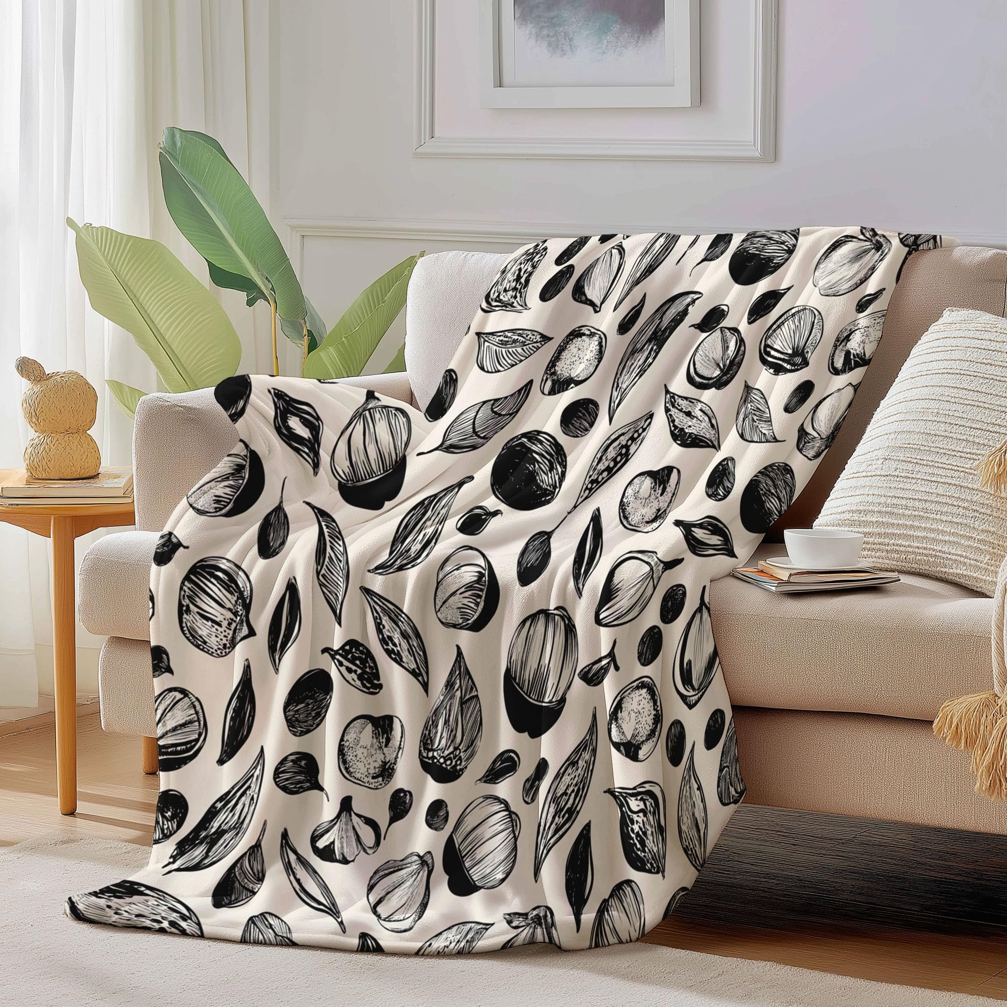 Couverture de fruits en flanelle beige et noir 200x200cm pour lit