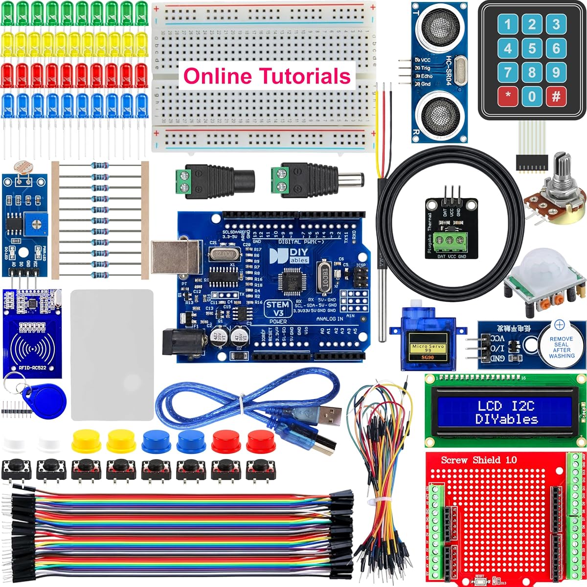 STEM V3 Starter Kit Compatible with Arduino Uno R3, 1 Set | STEM education kit for students, teachers, beginners and makers learning coding and electronics.