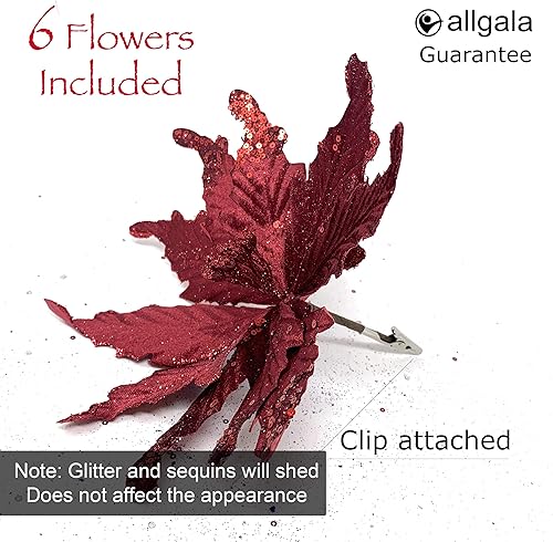 Miniatura 4 de allgala 6 unidades de flores artificiales de Navidad con purpurina y lentejuelas decoradas de tela de Pascua con clips, rosa desvanecido-XF93305