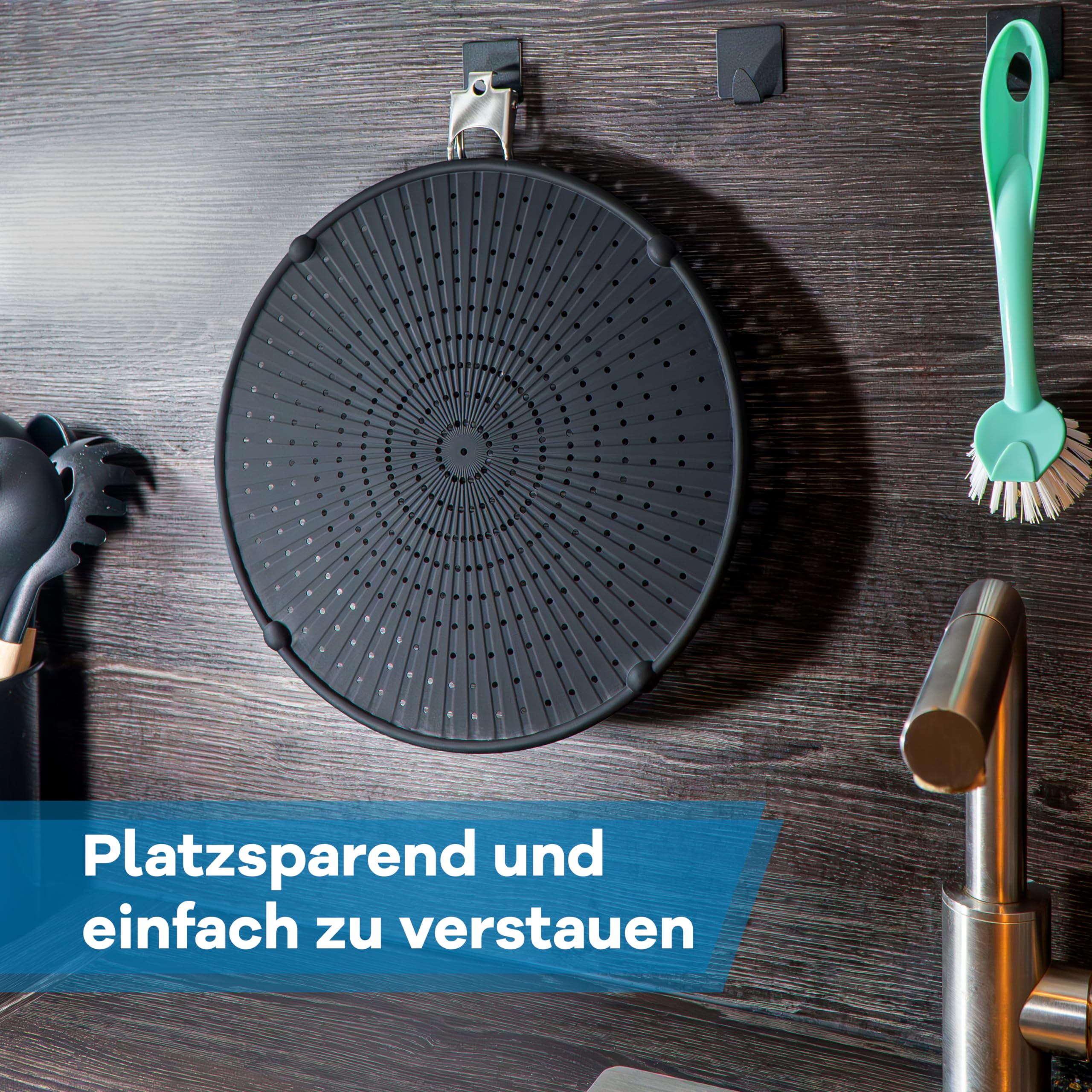 NetroxHome - Spritzschutz Pfannen faltbar aus Silikon - hitzebeständig, lebensmittelfreundlich, spülmaschinenfest - für Pfanne bis 30cm - Spritzschutzsieb, Spritzschutzdeckel zum Braten, Splash Guard