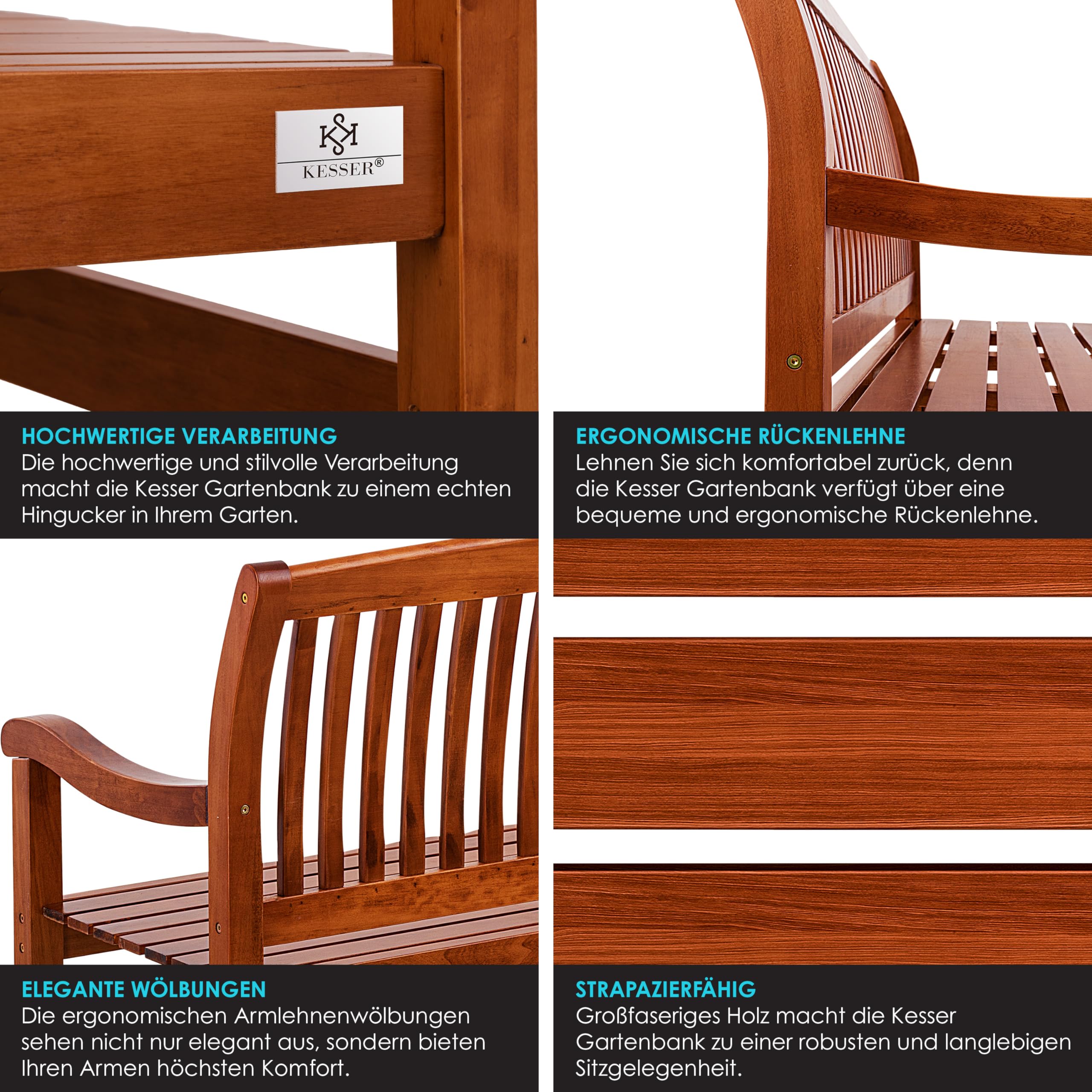 KESSER® Banc de jardin en bois résistant aux intempéries - 150 cm - 3 à 4 places - Banc de balcon en bois massif - Charge maximale : 320 kg - Pour jardin, terrasse et balcon - Avec housse - Marron
