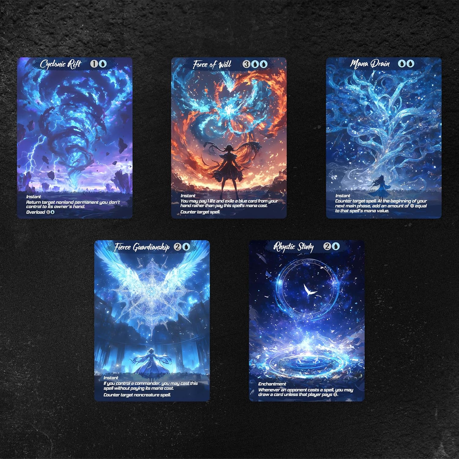 Proxy Cards for Magic the Gathering, Alternative Custom Art DIY Cards, Blue Spell, Normal