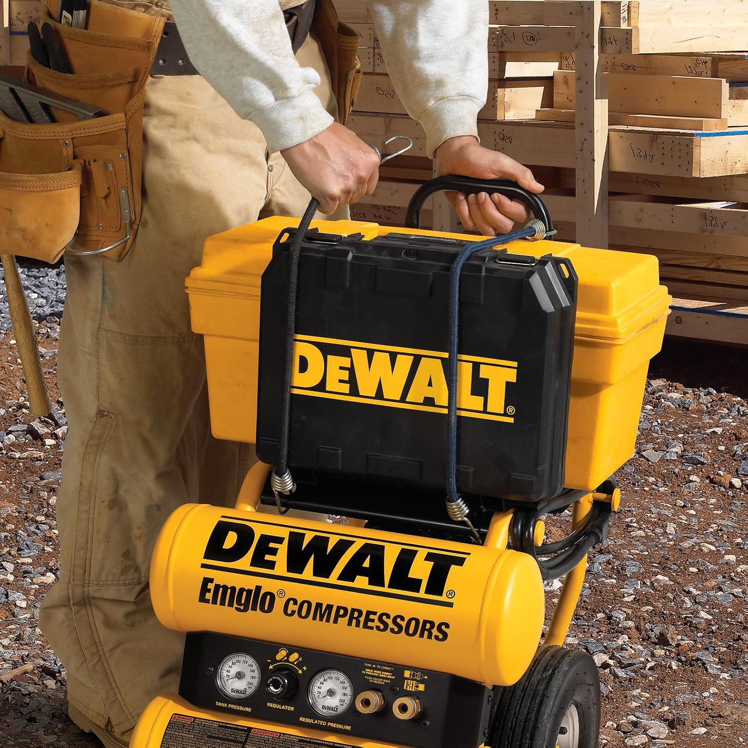DEWALT D55154 1.1 HP Continuous 4 Gal Electric Wheeled Dolly-Style Air Compressor with Panel