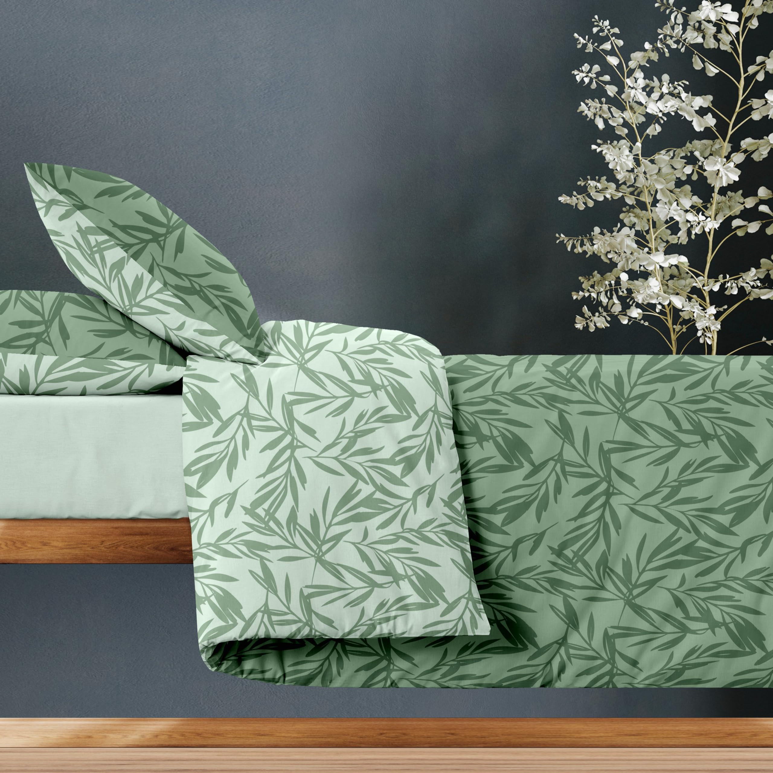 Set Copripiumino Matrimoniale, 1 Lenzuolo a Sacco Double 250x200 cm e 2 Federe Double 50x80 cm - 100% Morbida e Resistente Microfibra Stampata di Alta Qualità (Vice Verde, Matrimoniale)