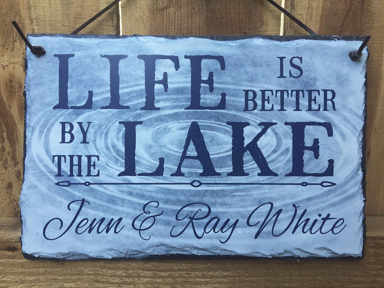 Beautifully Handcrafted Slate Home Welcome Plaque - Life is Better at The Lake 16"x10" or 12"x8" Improve The Curb Appeal of Your Lake House with This Bespoke House Sign.