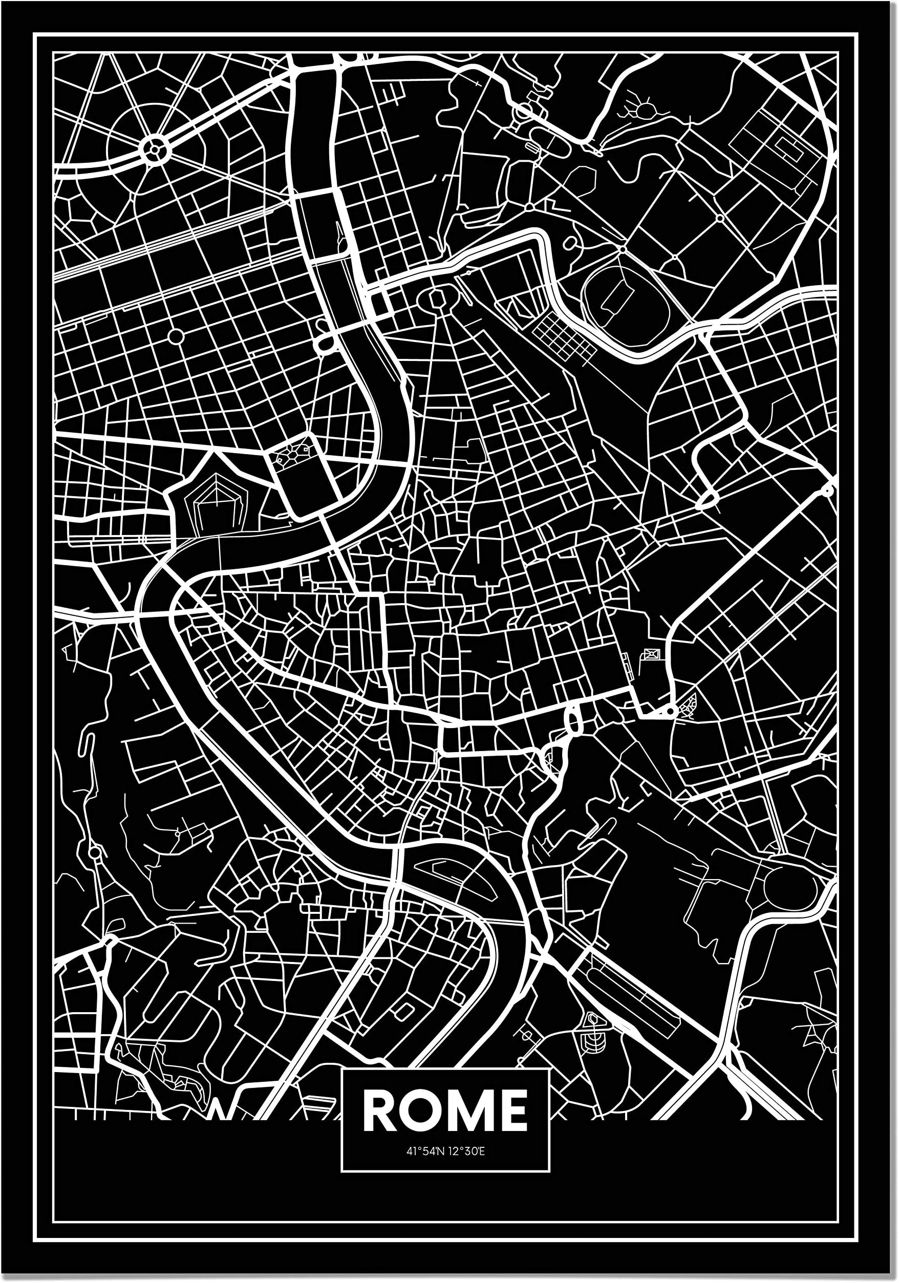 Panorama Poster Black Map Rome 8x12 inch - Printed on Poster - Vintage Posters Wall Art - Black and White Pictures - Poster City Map Decoration - Modern Art Print for Walls