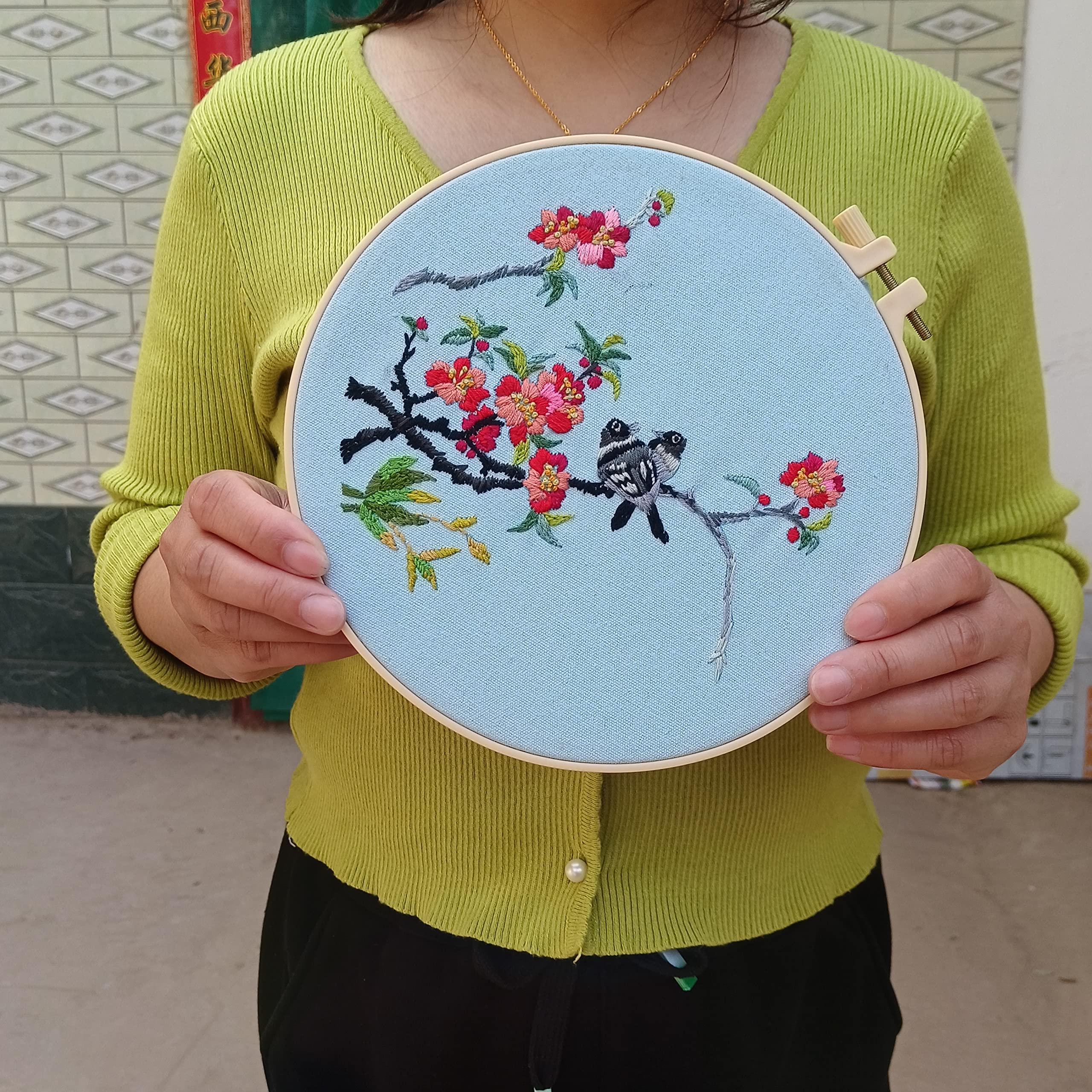 Punch Needle Kit Adulte Kit Broderie Point De Croix Débutant - 3 Motifs Oiseaux Fleurs - Cercle, Fils Et Aiguilles Inclus - DIY Loisir Créatif Adultes Broderie Kit