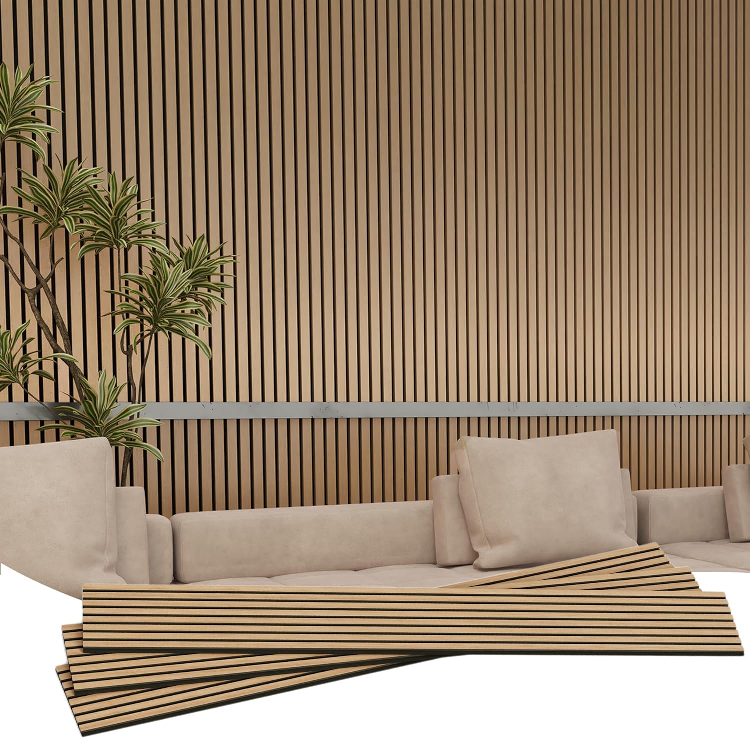 3-Pack 94.5" x 12.6" Acoustic Panels, Sound Absorbing 3D Wall Panels for Ceiling and Wall, Decorative Slat Wall Paneling for Living Room andTV Background, Oak 94.5" x 12.6" x 3PCS Oak