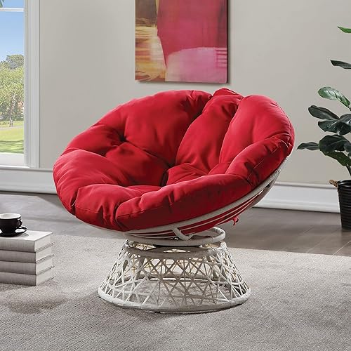 Miniatura 2 de OSP Home Furnishings  Silla Papasan de mimbre con giro de 360 grados, estructura crema con cojín rojo